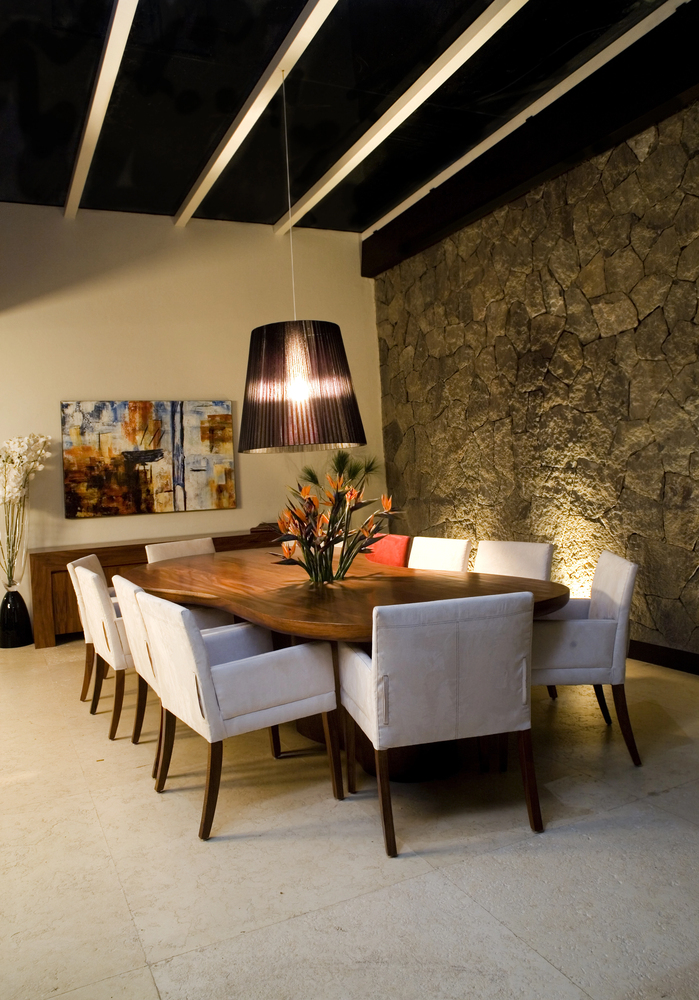 Natural Stone Accent Wall in a Dining Room