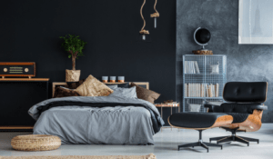black accent wall in modern bedroom