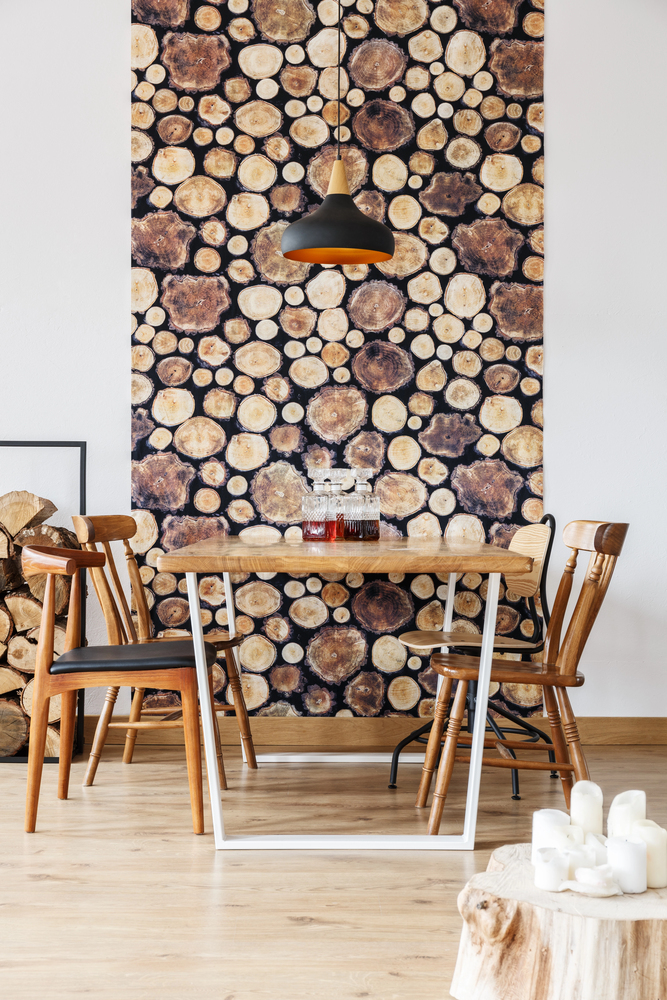 rustic natural wood feature wall