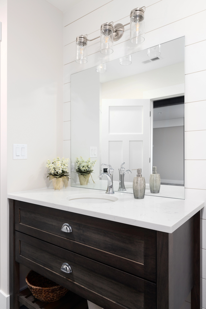 Shiplap Accent Wall in a bathroom vanity