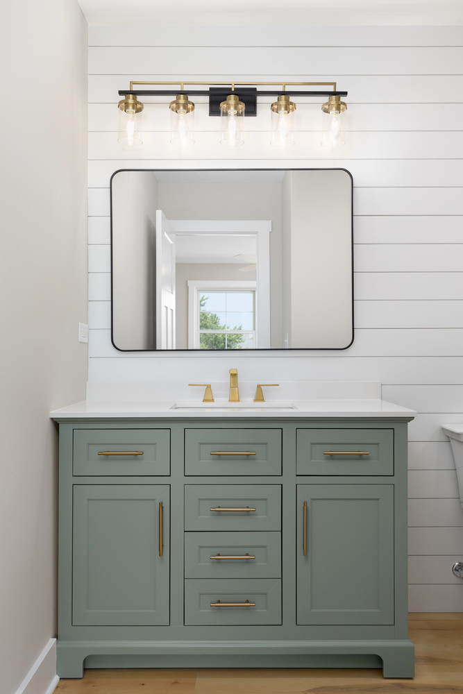 White Shiplap Accent Wall in a Vanity