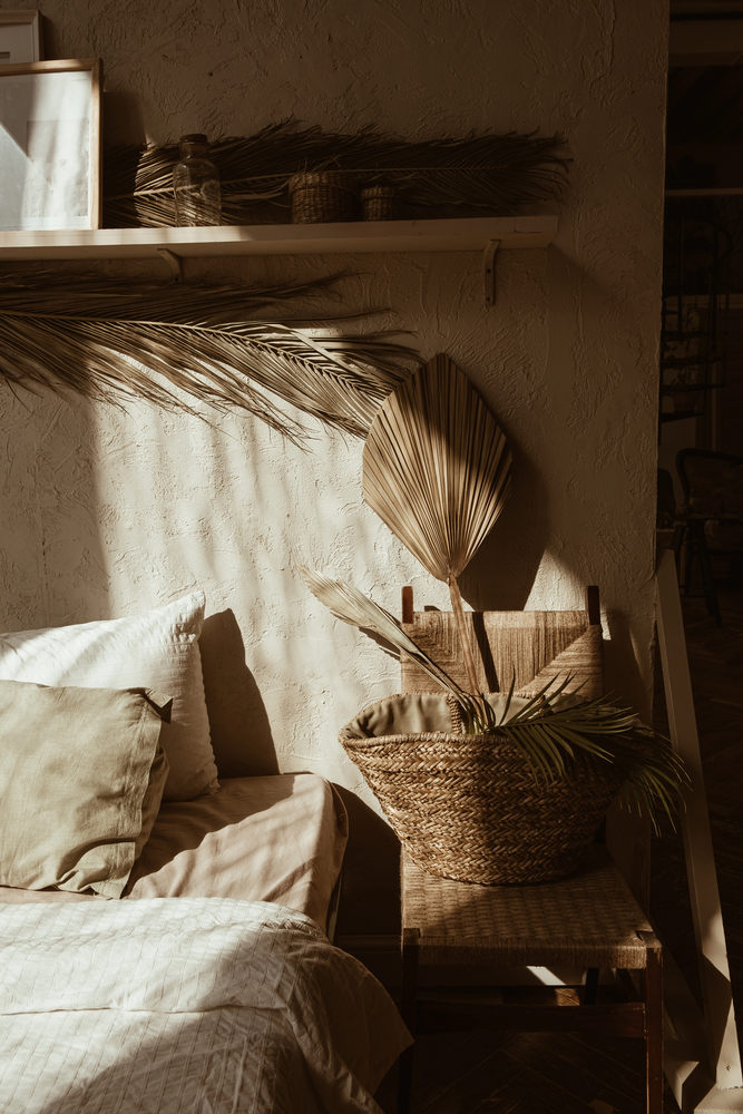 Woven Natural Accents in a Rustic Bedroom