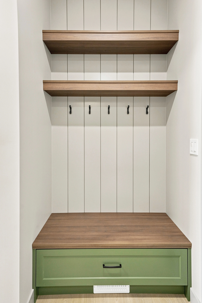 Vertical Shiplap Accent Wall in a Mud Room