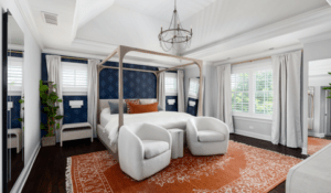 Wallpaper Blue Accent Wall in a Contemporary Bedroom