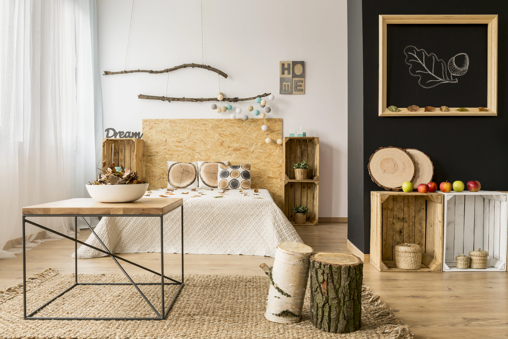 rustic bedroom with natural material furniture