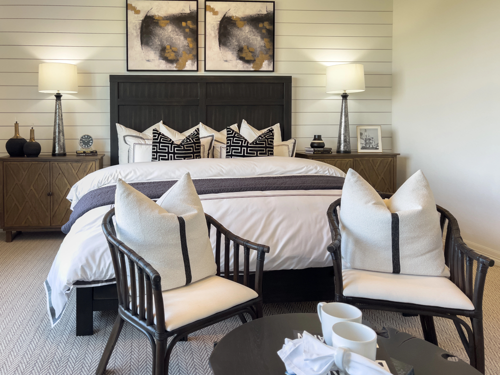 Shiplap Accent Wall in a contemporary bedroom