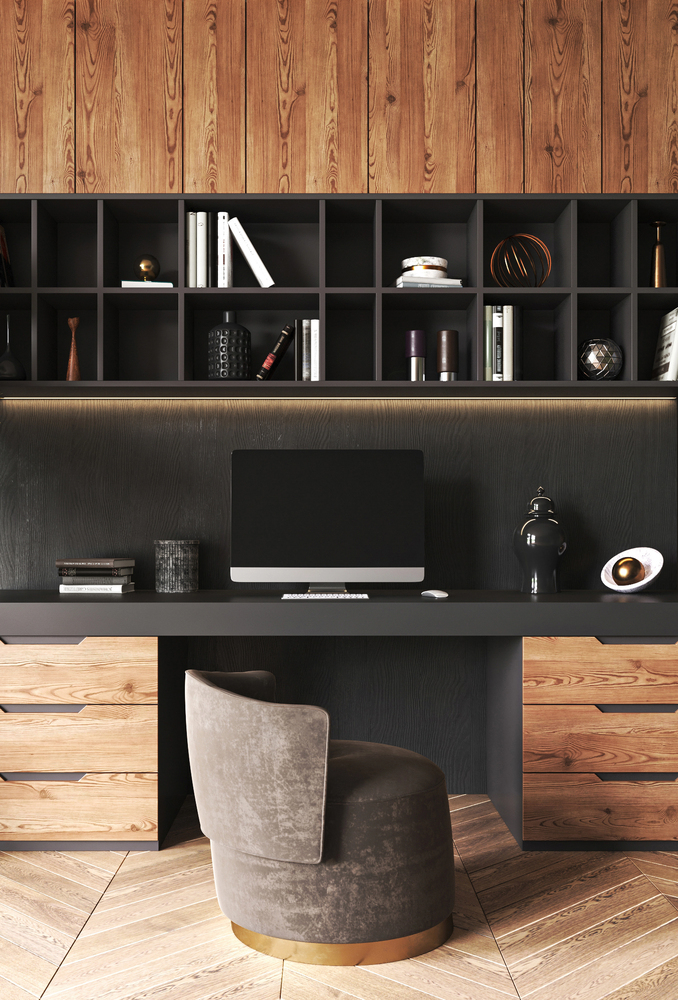 Built-In Shelving With Warm Wood Accents