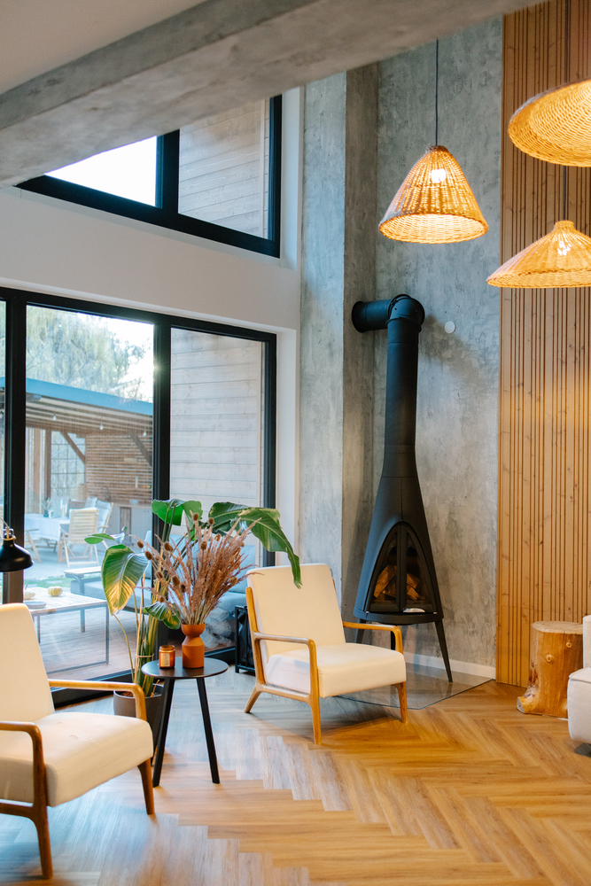 Modern Rustic Fireplace With Natural Wood Accents