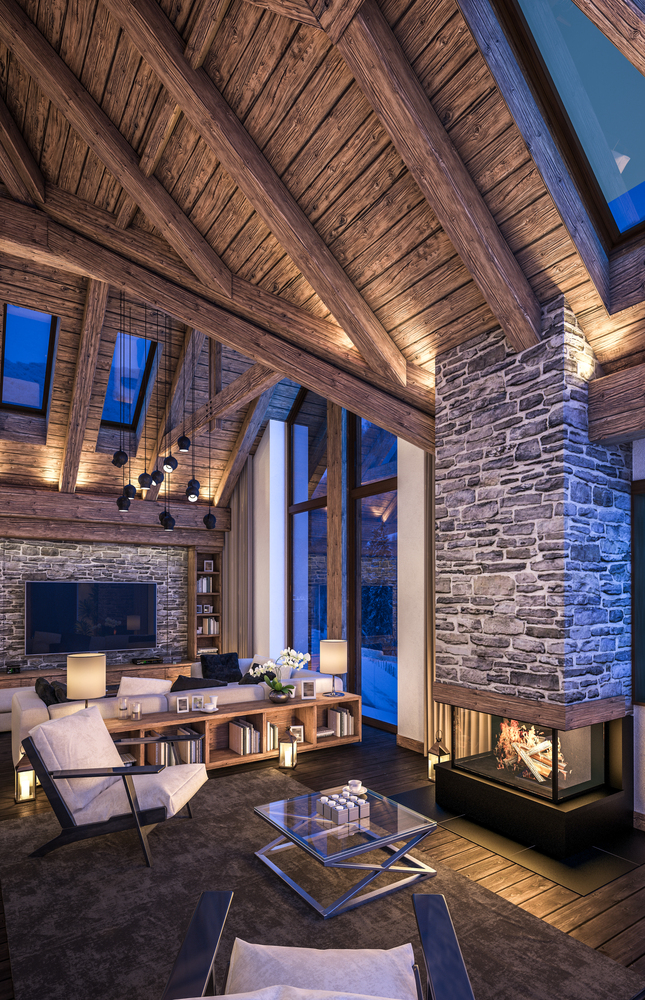 Dramatic Stone and Timber Living Room