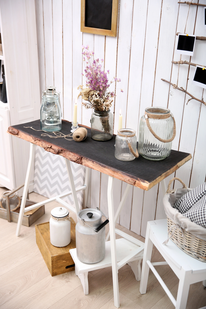 Farmhouse Workspace With a Live-Edge Surface