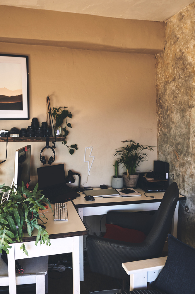 Cozy Rustic Office Filled With Greenery